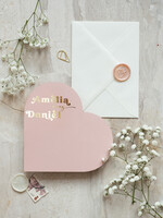 Zaproszenia ślubne Złote Glamour Eleganckie Złote Zaproszenia ślubne w kształcie serca, Złocone Minimalistyczne Zaproszenie na Ślub, Proste Zaproszenie ślubne z ozdobnym spinaczem1