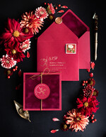 Zaproszenia ślubne Złote Glamour Ekskluzywne  Złote  zaproszenia ślubne, Welurowe zaproszenie ślubne Bordowe zaproszenie na ślub Welur4