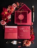 Zaproszenia ślubne Złote Glamour Ekskluzywne  Złote  zaproszenia ślubne, Welurowe zaproszenie ślubne Bordowe zaproszenie na ślub Welur0