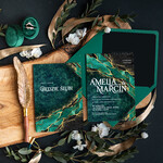 Zaproszenia ślubne Złote Glamour Marmurkowe zaproszenia ślubne, zielone zaproszenia na ślub, eleganckie złocone zaproszenia ślubne Nowoczesne wzory zaproszeń ślubnych1