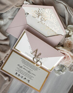 Zaproszenia ślubne Złote Glamour Eleganckie złote zaproszenia ślubne z lustrzanym monogramem, Kopertowe zaproszenie na ślub złocone, zaproszenia na ślub w stylu glamour, złote napisy na zaproszeniach ślubnych 0