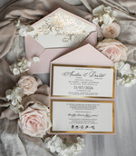 Zaproszenia ślubne Złote Glamour Eleganckie złote zaproszenia ślubne z lustrzanym monogramem, Kopertowe zaproszenie na ślub złocone, zaproszenia na ślub w stylu glamour, złote napisy na zaproszeniach ślubnych 8