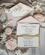 Zaproszenia ślubne Złote Glamour Eleganckie złote zaproszenia ślubne z lustrzanym monogramem, Kopertowe zaproszenie na ślub złocone, zaproszenia na ślub w stylu glamour, złote napisy na zaproszeniach ślubnych 3