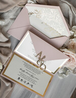 Zaproszenia ślubne Złote Glamour Eleganckie złote zaproszenia ślubne z lustrzanym monogramem, Kopertowe zaproszenie na ślub złocone, zaproszenia na ślub w stylu glamour, złote napisy na zaproszeniach ślubnych 11