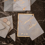 Zaproszenia ślubne Złote Glamour złote zaproszenia ślubne marmur  złocone zaproszenie na ślub marmurkowe przeźroczysta koperta z kalki5