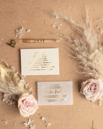 Zaproszenia ślubne Złote Glamour niepowtarzalne zaproszenia ślubne, złoty i srebrny laminat zaproszenia ze wstążką 2