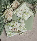 Zaproszenia ślubne Złote Glamour Eleganckie złote zaproszenia ślubne z lustrzanym monogramem, Kopertowe zielone zaproszenie na ślub, zaproszenia ślubne składane kwiatowe zaproszenia na ślub0