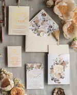 Zaproszenia ślubne Złote Glamour złote ekskluzywne zaproszenia ślubne ecru ze złotym złocone luksusowe zaproszenia na ślub boho kwiaty1