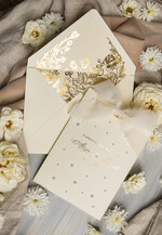 Zaproszenia ślubne Złote Glamour Eleganckie złote zaproszenia ślubne z perełkami, zaproszenie na ślub złocone, zaproszenia na ślub w stylu glamour, złote napisy na zaproszeniach ślubnych 5