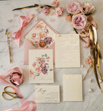 Zaproszenia ślubne Złote Glamour błyszczące złote zaproszenia ślubne w stylu glamour z motywem kwiatowym5