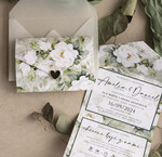 Zaproszenia ślubne Złote Glamour Poziome zaproszenia ślubne z lustrzanym sercen, Kopertowe biało zielone zaproszenie na ślub wiosenny, zaproszenia na slub cywilny peonie 10