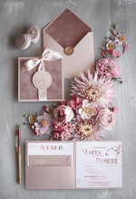 Zaproszenia ślubne Złote Glamour Proste Złocone zaproszenia ślubne welurowe, Pudrowy Róż i  Złoto Minimalistyczne Zaproszenia na Ślub 2