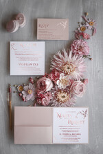 Zaproszenia ślubne Złote Glamour Proste Złocone zaproszenia ślubne welurowe, Pudrowy Róż i  Złoto Minimalistyczne Zaproszenia na Ślub 3