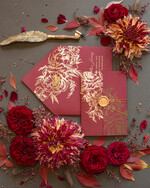 Zaproszenia ślubne Złote Glamour Bordowe  Złote Zaproszenia Ślubne Glamour Złote Kwiaty Peonie Złocone Zaproszenia na Ślub Minimalistyczne Zaproszenie  4