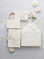 Zaproszenia ślubne Złote Glamour delikatne złote zaproszenia ślubne w eleganckim stylu glamour z motywem listków  1