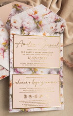 Zaproszenia ślubne Złote Glamour Kwiatowe złote zaproszenia ślubne z lustrzanym monogramem, Kopertowe różowe zaproszenie na ślub złocone, zaproszenia na slub i wesele pudrowy róż5