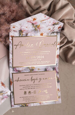 Zaproszenia ślubne Złote Glamour Kwiatowe złote zaproszenia ślubne z lustrzanym monogramem, Kopertowe różowe zaproszenie na ślub złocone, zaproszenia na slub i wesele pudrowy róż21