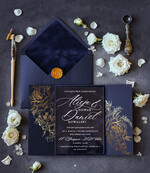 Zaproszenia ślubne Złote Glamour unikatowe zaproszenia ślubne glamour w pięknym granatowym kolorze 3