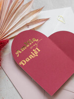 Zaproszenia ślubne Złote Glamour bordowe Nowoczesne Złote Zaproszenia ślubne Składane Serce, Złocone Minimalistyczne Zaproszenie na Ślub, Proste Zaproszenie ślubne z ozdobnym spinaczem 1