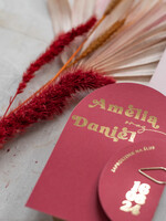 Zaproszenia ślubne Złote Glamour bordowe Nowoczesne Złote Zaproszenia ślubne Składane Serce, Złocone Minimalistyczne Zaproszenie na Ślub, Proste Zaproszenie ślubne z ozdobnym spinaczem 10