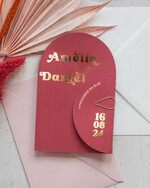 Zaproszenia ślubne Złote Glamour bordowe Nowoczesne Złote Zaproszenia ślubne Składane Serce, Złocone Minimalistyczne Zaproszenie na Ślub, Proste Zaproszenie ślubne z ozdobnym spinaczem 11