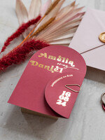 Zaproszenia ślubne Złote Glamour bordowe Nowoczesne Złote Zaproszenia ślubne Składane Serce, Złocone Minimalistyczne Zaproszenie na Ślub, Proste Zaproszenie ślubne z ozdobnym spinaczem 3