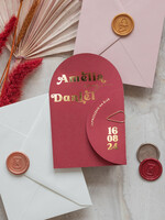 Zaproszenia ślubne Złote Glamour bordowe Nowoczesne Złote Zaproszenia ślubne Składane Serce, Złocone Minimalistyczne Zaproszenie na Ślub, Proste Zaproszenie ślubne z ozdobnym spinaczem 5