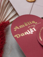 Zaproszenia ślubne Złote Glamour bordowe Nowoczesne Złote Zaproszenia ślubne Składane Serce, Złocone Minimalistyczne Zaproszenie na Ślub, Proste Zaproszenie ślubne z ozdobnym spinaczem 6