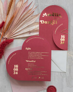 Zaproszenia ślubne Złote Glamour bordowe Nowoczesne Złote Zaproszenia ślubne Składane Serce, Złocone Minimalistyczne Zaproszenie na Ślub, Proste Zaproszenie ślubne z ozdobnym spinaczem 0