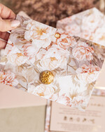 Zaproszenia ślubne Złote Glamour Poziome złote zaproszenia ślubne z medalionem, Kopertowe różowe zaproszenie na ślub złocone, zaproszenia na slub cywilny pudrowy róż8