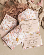 Zaproszenia ślubne Złote Glamour Poziome złote zaproszenia ślubne z medalionem, Kopertowe różowe zaproszenie na ślub złocone, zaproszenia na slub cywilny pudrowy róż11