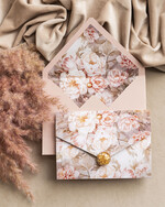 Zaproszenia ślubne Złote Glamour Poziome złote zaproszenia ślubne z medalionem, Kopertowe różowe zaproszenie na ślub złocone, zaproszenia na slub cywilny pudrowy róż6