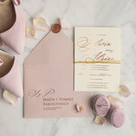 Zaproszenia ślubne Złote Glamour świecące litery różowe złoto delikatne zaproszenia ślubne przeźroczysta kalka1