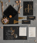 Zaproszenia ślubne Złote Glamour czarne zaproszenia na ślub, fazy księżyca zaproszenia ślubne, wyjątkowe zaproszenia slubne z fazami księżyca, czarne i złote zaproszenia ślubne  1