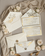 Zaproszenia ślubne Złote Glamour złote zaproszenia ślubne zamykane w kopertę, Kopertowe zaproszenie na ślub w złocie, zaproszenia na ślub w stylu glamour, złote napisy na zaproszeniach ślubnych9