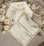 Zaproszenia ślubne Złote Glamour złote zaproszenia ślubne zamykane w kopertę, Kopertowe zaproszenie na ślub w złocie, zaproszenia na ślub w stylu glamour, złote napisy na zaproszeniach ślubnych1