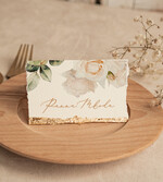 Winietki glamour winietki ślubne ze złotem, winietka na stół weselny z płatkami złota, winietki na stoły weselne ze złotem, winietki zdobione płatkami złota1