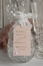 Zawieszki na butelki glamour zawieszki ślubne na butelki z perełkami, złote etykietki na butelki z dowolną treścią, eleganckie zawieszki z perełkami0