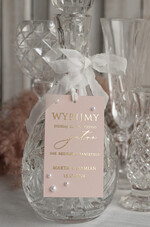 Zawieszki na butelki glamour zawieszki ślubne na butelki z perełkami, złote etykietki na butelki z dowolną treścią, eleganckie zawieszki z perełkami1