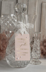 Zawieszki na butelki glamour zawieszki ślubne na butelki z perełkami, złote etykietki na butelki z dowolną treścią, eleganckie zawieszki z perełkami3