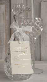 Zawieszki na butelki glamour zawieszki na butelkę weselną, złote zawieszki z weselnymi wierszykami, darte zawieszki ślubne, wydzierane zawieszki na butelkę  1