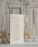 Menu glamour menu weselne karta dań weselnych, eleganckie menu zlocone litery i perełki, stojąca karta dań z numerkiem stołu w jednym, menu, karta drinków, karta deserów 3