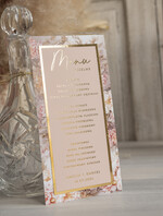 Menu glamour karta dań weselnych menu weselne plan podawania posiłków, złote lub srebrne napisy wasza treść, różowo złote menu weselne4