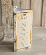 Menu glamour karta drików, menu i numerek na stół weselny, karta dań weselnych, złote menu weselne, menu i numerek na stół w jednym, eleganckie menu na stół weselny5