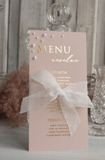 Menu glamour elegancka karta dań na weselu z perełkami, menu weselne z perełkami weselne menu karta potraw weselnych, złote lub srebrne napisy wasza treść1
