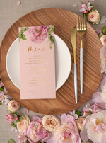 Menu glamour menu ślubne z planem posiłków, eleganckie zlocone litery wasza treść0