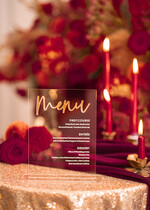Menu glamour nowoczesna forma karty dań na weselu, akrylowe menu weselne, stojąca karta dań, menu weselne w stylu glamour1