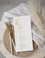 Menu glamour menu weselne na stoły karta dań weselnych, zlocone napisy dowolna treść, menu na stół weselny0