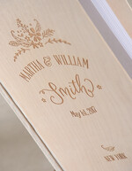 Księgi wpisów gości Drewniane  księga do wpisywania życzeń przez gości weselnych, grawer w drewnie wasze imiona i data2