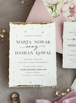 Zestawy Próbkowe próbki zaproszeń Próbka darte złocone zaproszenia ślubne z perełkami, różowe peonie zaproszenie na ślub z perełkam, rwane złocone zaproszenie na ślub cywilny perły i piwonie8